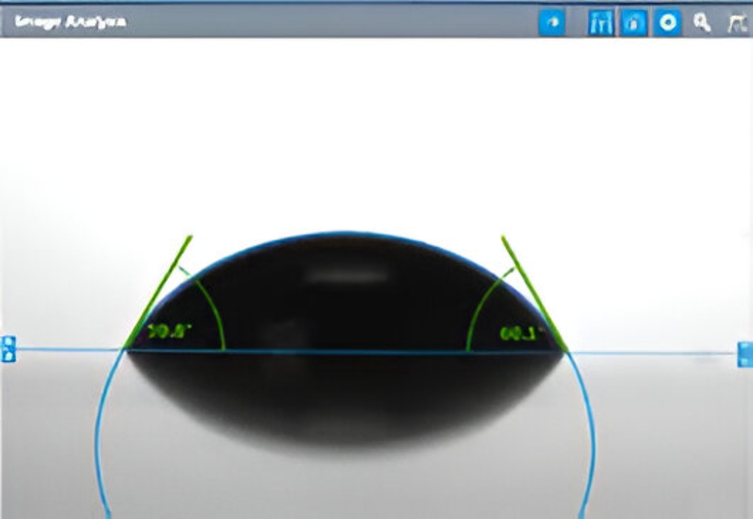 Contact angle measurement of water droplet on surface